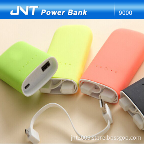 Portable Power Bank with Silicon Gel Coating + Build-in Cable